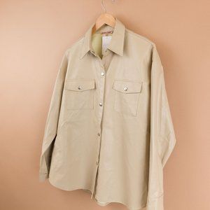 Vegan Leather Cream Button Up Shacket